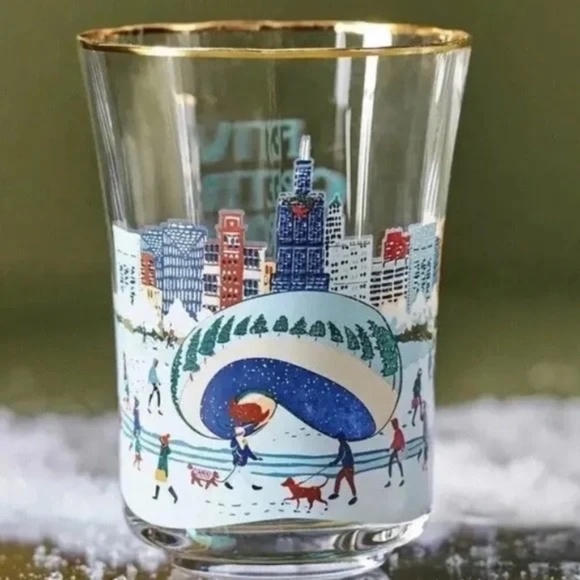 Anthropologie Holiday Time In The City Juice Glass 15 Oz. Chicago New - Picture 2 of 3